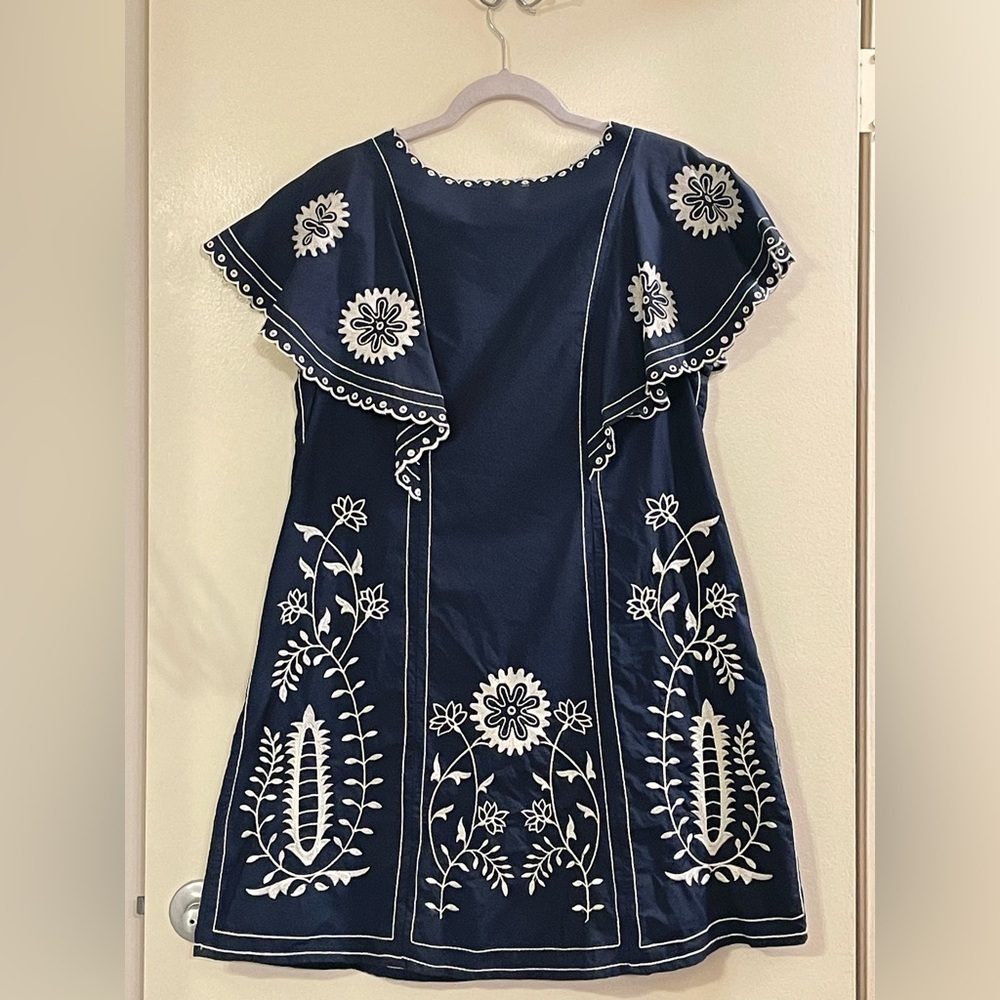 LET ME BE by ANTHROPOLOGIE Embroidered Tunic Dress in Blue Motif - Picture 6 of 11